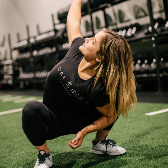 Rachel Nicholson, CSCS Certified Strength Coach and Personal Training performing mobility work